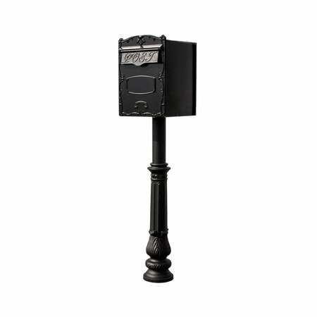BOOK PUBLISHING CO 18 in. Kingsbury REAR Retrieval Mailbox with Hanford Post & Decorative Ornate Base - Black GR3180453